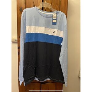 NWT NAUTICA Big and Tall Color Block Long Sleeve Henley Shirt Size XL.